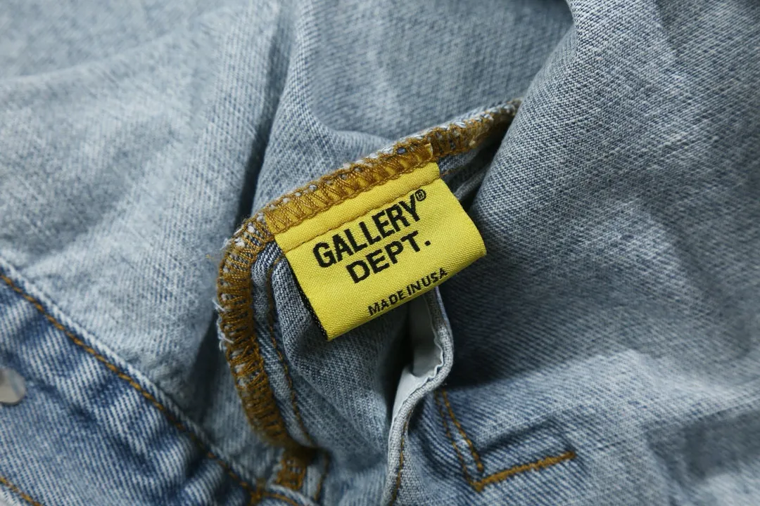 P260💰GA101 GALLERY DEPT. 22fw Vintage Andy Denim Jacket embroidered black logo washed distressed denim jacket denim jacket couple same style Size: S-XL